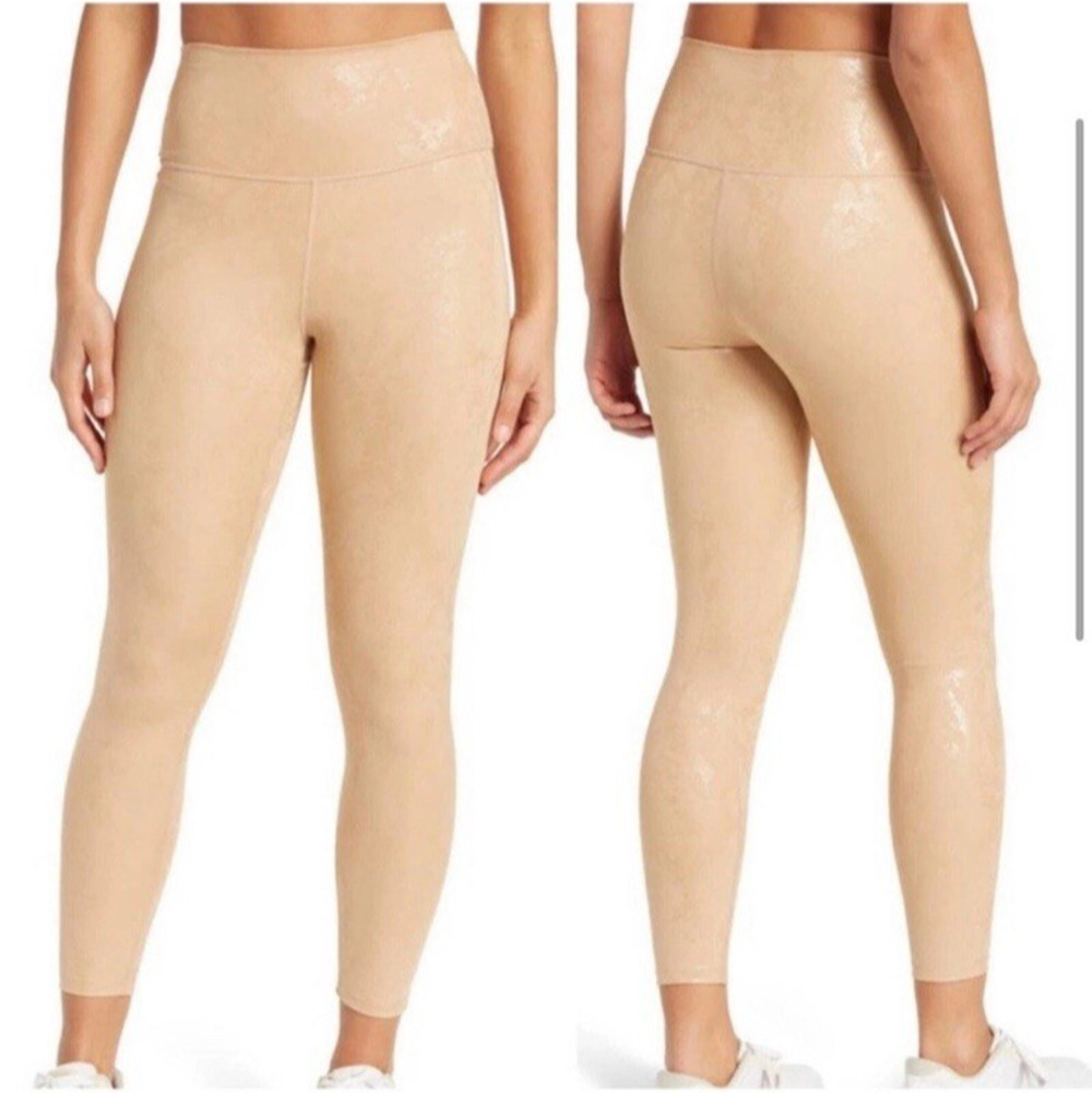 Carbon38 Metallic Snake Leggings Small 7/8 Length Tan Iridescent Workout Pants
